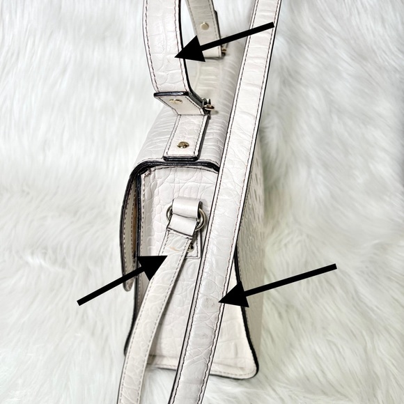 SOLD-Kate Spade Croc Leather Medium Satchel Handbag, Cream Ivory Beige - Picture 10 of 12